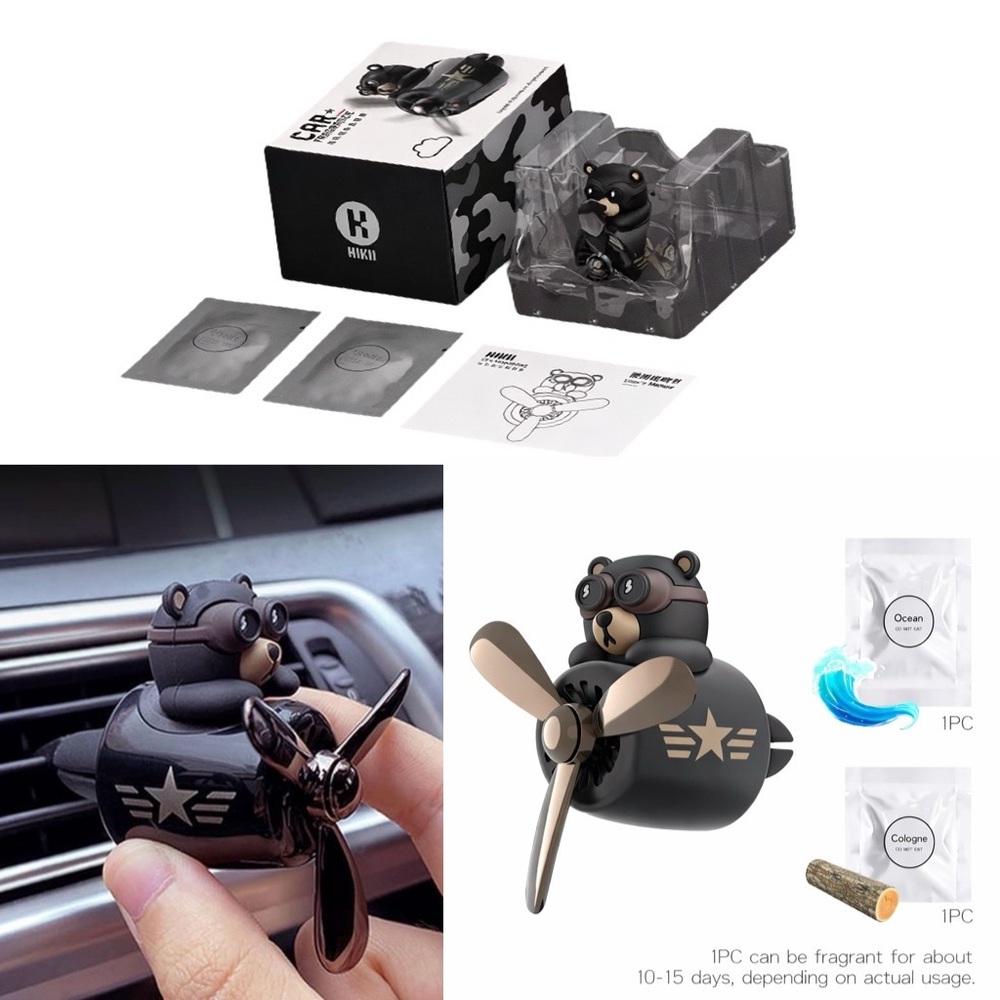 Pilot Bear Car Vent Air Freshener Clip – Rotating Propeller Dashboard Accessory